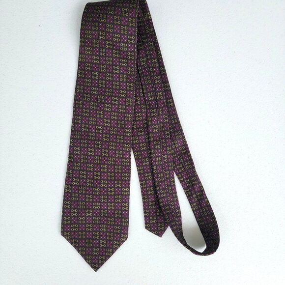 Brass and Leather by Bloomingdales 100% Silk Necktie Red Gold Geometric Shapes - Picture 3 of 5